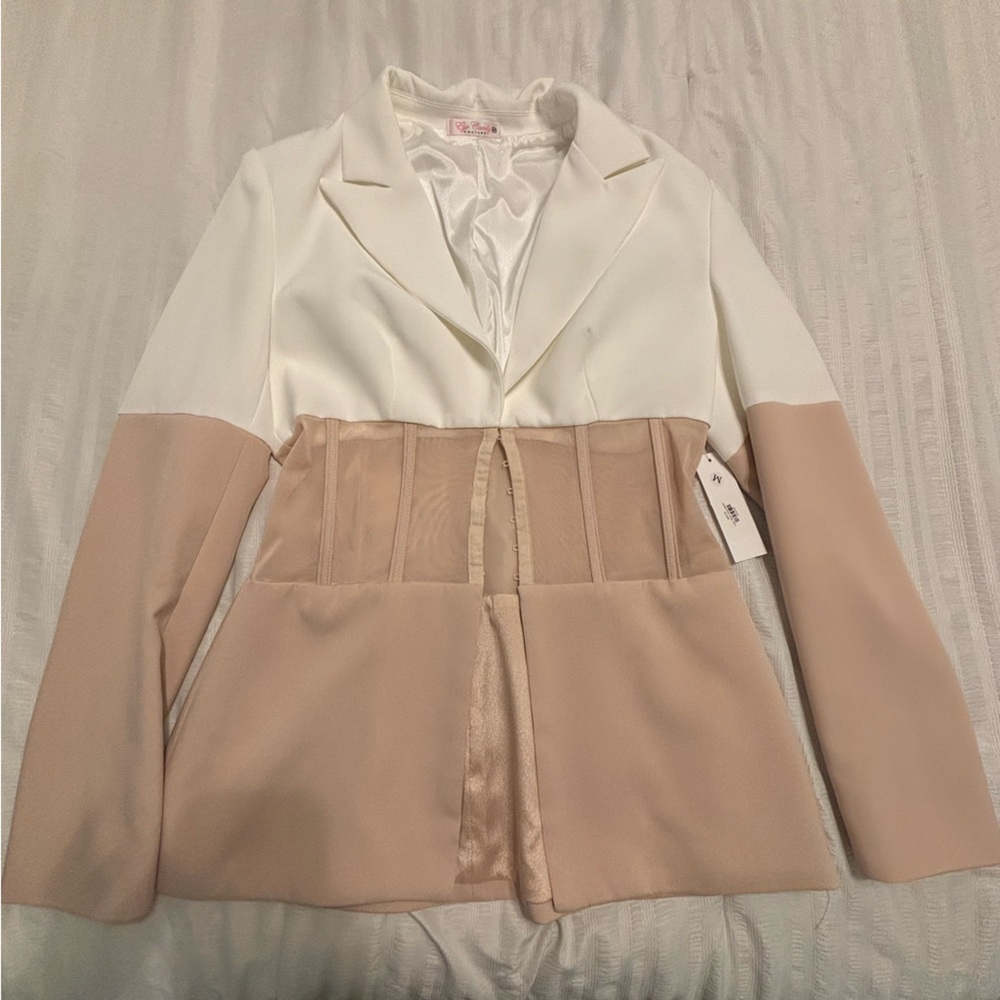 EYE CANDY pink & white blazer with corset.
